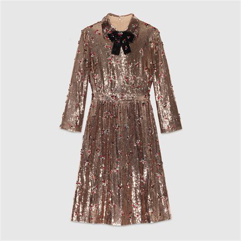 gucci green sequin dress|Gucci embroidered dress.